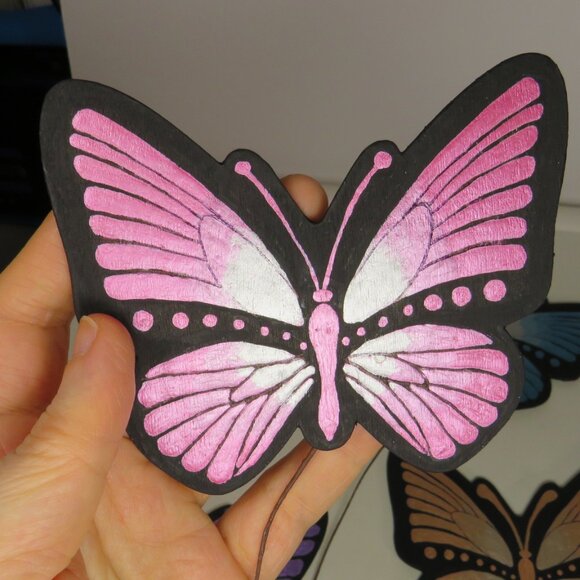 Metallic Wooden (7) Butterflies on Wire DOUBLE SIDED WITH SAME ON BOTH SIDES - Picture 6 of 9
